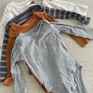 Ribbed Long Sleeve Kids Shirt Set - Gray, Orange, White